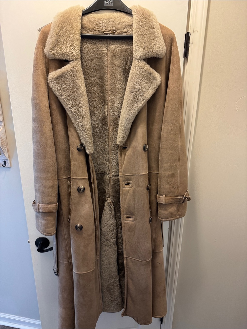 Burberry Shearling-Lined Suede Trench Coat in Tan